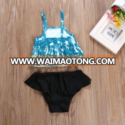 Ruffle Top With Black Shorts Baby Girls Swimwear Bikini Printed Beach Wear Kids baby swimwear